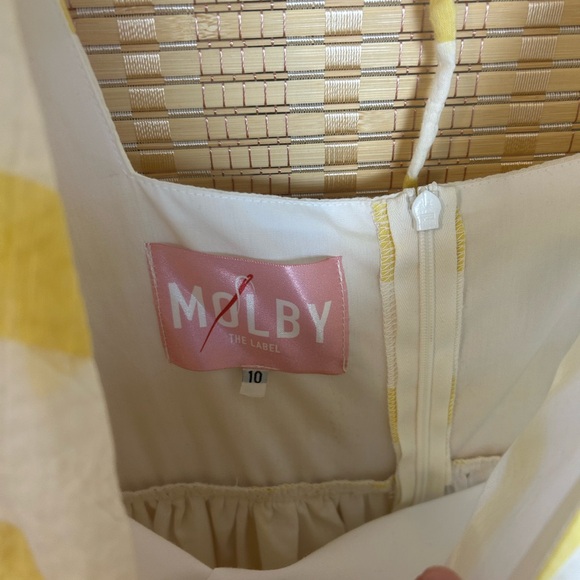 Molby the Label Yellow Cabana Stripe Puff Sleeve Dress - Picture 3 of 11